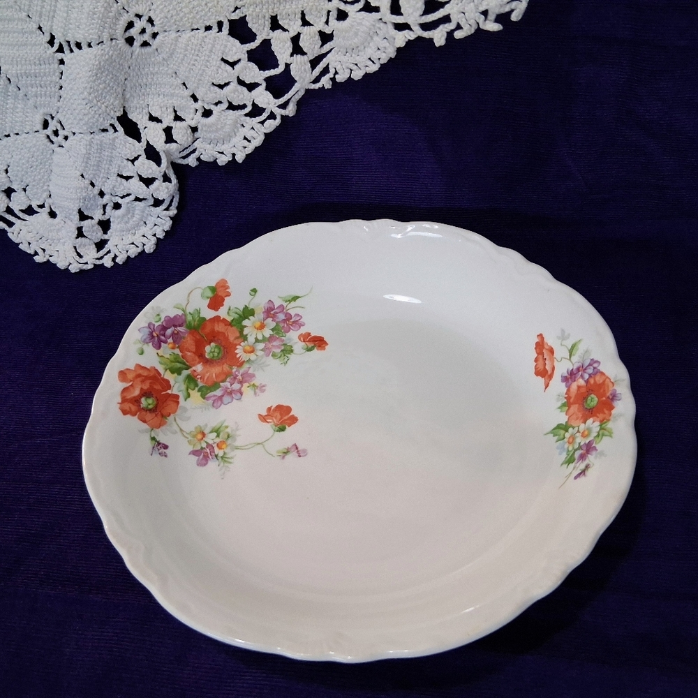 Vintage Homer Laughlin Dish Shallow Bowl Red Poppy Pattern Plate